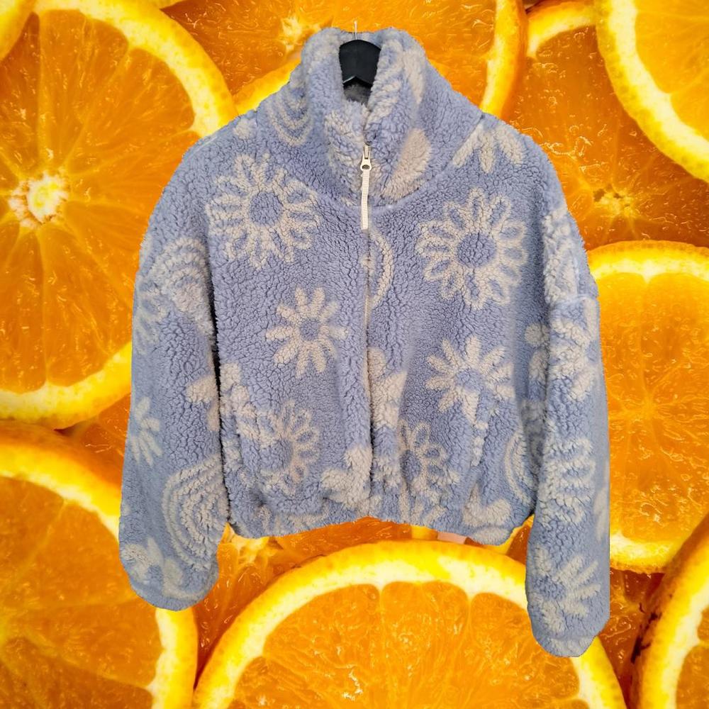 Urban Outfitters Light‎ Blue with White Flowers Full Zip Fleece Jacket Size XS